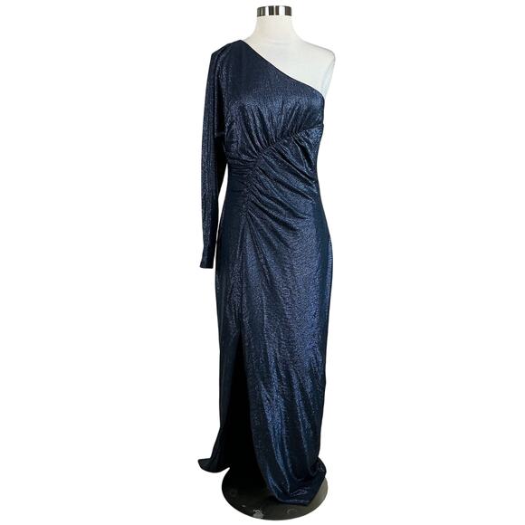 Ralph Lauren Women's Formal Dress Size 10 Blue Metallic One Shoulder Long Gown - Picture 1 of 13